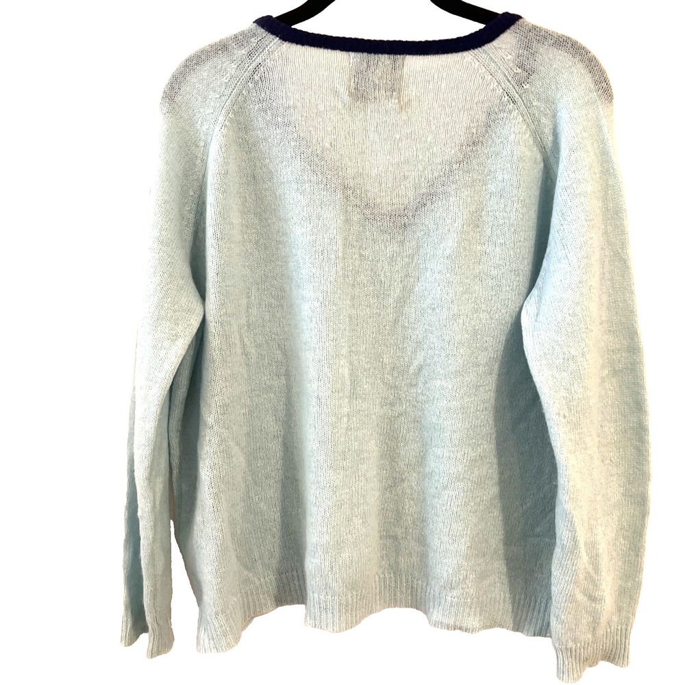 Jumper 1234 V-Neck 100% Cashmere Sweater Size Small Pale Blue | Navy Trim READ - Picture 3 of 7